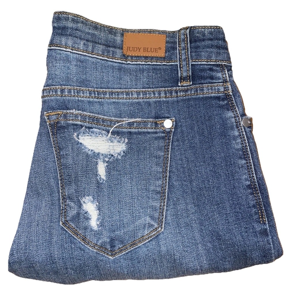 Judy Blue JB8281MD Mid Rise Skinny Jeans Boyfriend Womens 7/28 Dark Wash Stretch